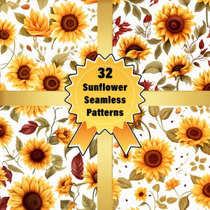 Sunflower Seamless, 32 Sunflower Designs High-Quality, Digital Paper Pack,  Seamless Floral Patterns for Creative Projects Instant Download