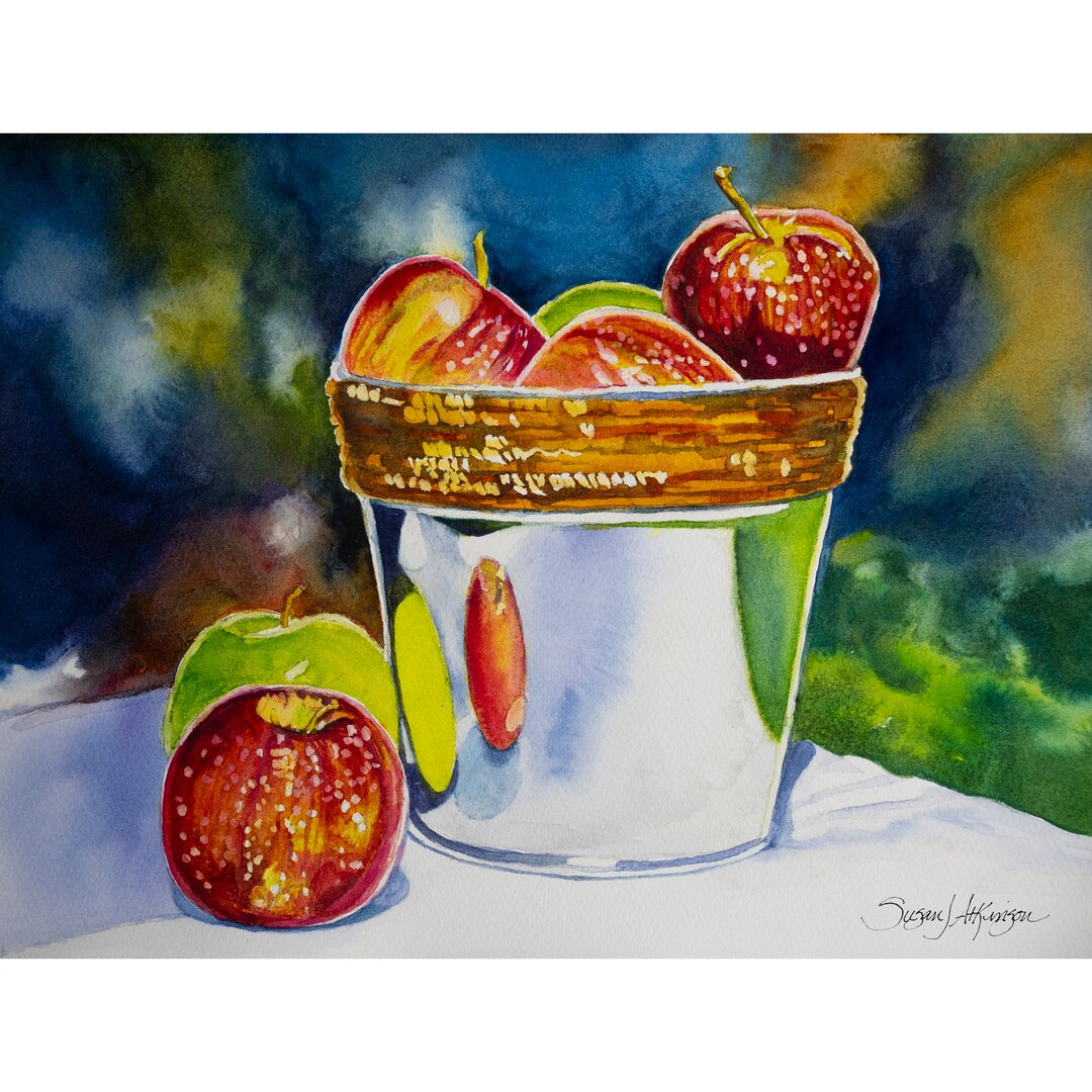Apple Watercolor Apple Wall Art Red Apple Gift Original Watercolor Red ...