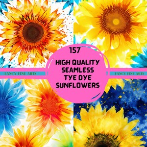 157 Tie Dye Sonnenblumen, ideal für alle Handwerksdesigner, die Sonnenblumenmuster zum Basteln genießen! Kommerzielle Nutzung Sehr zu empfehlen!