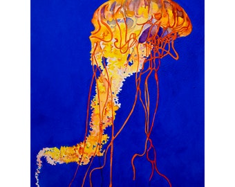 Jellyfish watercolor, Jellyfish painting, Jellyfish art, Jellyfish wall art, Jellyfish decor, watercolor, jellyfish, jellyfish fine art