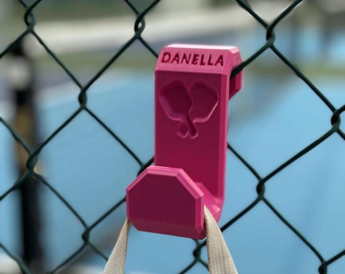 UV & Heat Resistant Pickleball Bag Hook With A Pickleball Paddle Design Easy attachment to the fence with YOUR NAME