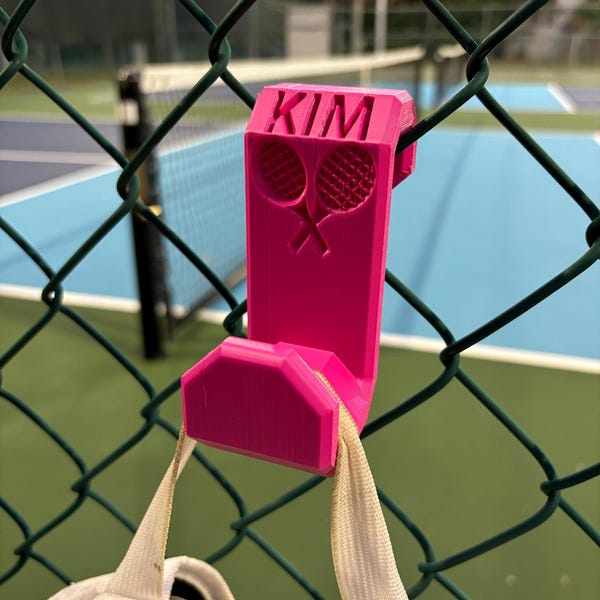 UV & Heat Resistant Hook With A Tennis Racket Design Easy attachment to the fence with YOUR NAME