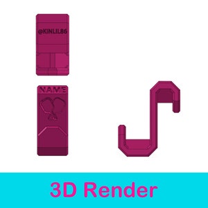 May include: 3D render of a pink plastic hook with the text "NAME" and a graphic of two ping pong paddles. The hook is attached to a pink plastic base with the text "@KINLIL86".