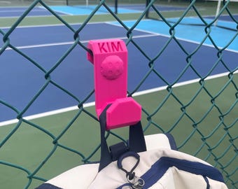 UV & Heat Resistant Pickleball Bag Hook With A Pickleball Ball Design Easy attachment to the fence with YOUR NAME