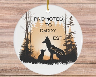 Custom Pregnancy Announcement Ceramic Ornament, Woodland Fox New Dad Gift for Grandparents, Expectant Dad, Cute Pregnancy Reveal Present