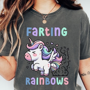 Camiseta Unicorn Comfort Colors®, Camiseta de humor adulto peidando, Camiseta gráfica sarcástica de arco-íris, Presente para melhor amiga, Camiseta de meme, Top de menina festeira