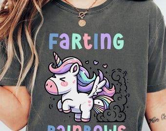 Einhorn Comfort Colors® T-Shirt, Erwachsener Humor pupsen Shirt, Regenbogen sarkastisches Grafik-T-Shirt, bester Freund Geschenk, Meme T-Shirt, Party-Girl Top
