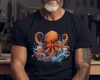 Octopus Celestial Tshirt, Ocean Lover Shirt, Mens Octopus Print T Shirt, Funny Octopus Creature Sweater, Unique Retro Gift for Octopus Lover