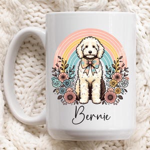 Kubek na kawę Doodle Mom Custom, prezenty dla labradoodle z imieniem psa, kubek do herbaty dla mamy pudla, prezenty dla przyjaciół tęczy, słodkie nadruki kokardkowe