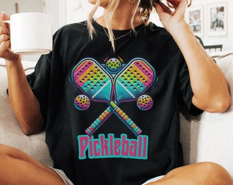 Retro 80's Pickleball Comfort Colors® T Shirt Sports Team Gifts Neon Vintage Grunge 90's Paddle Shirt Matching Couples or Friend Clothing