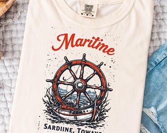 Coastal Maritime Unisex Garment-Dyed T-Shirt, Vintage Nautical Tee, Sailor Gift, Ocean Lover Apparel, Beach Party Wear, Summer Sardines Top