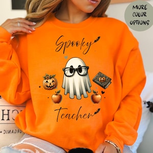 Cute Ghost Teacher Sweater, Spooky Teacher Kindergarten Tshirt, Teacher Appreciation, Retro Pumpkin School Outfit, Bookish Halloween Shirt