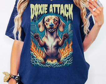 Retro Dachsund Shirt Comfort Colors®, Dog Monster T Shirt, Doxie Mama Gift, Vintage Y2K Graphic Tee, Wiener Dog Shirt, Sausage Dog Cute Top