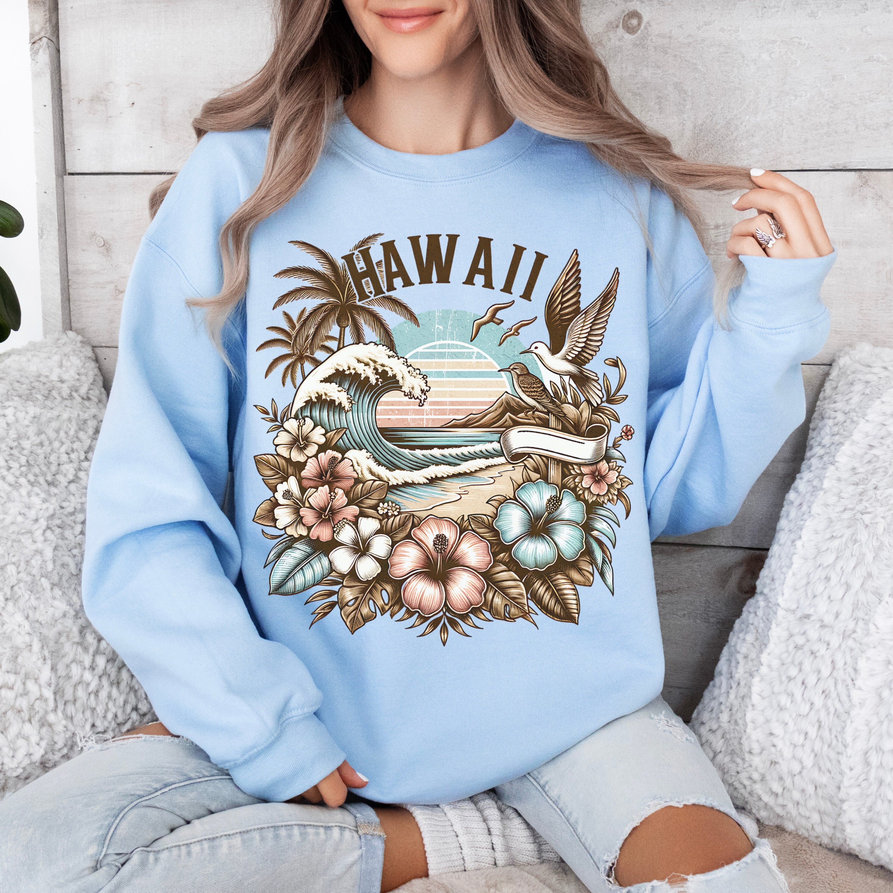 KIDDAD Hawaii Floral Hoodie For Women Pink Flower Sweatshirts Hibiscus