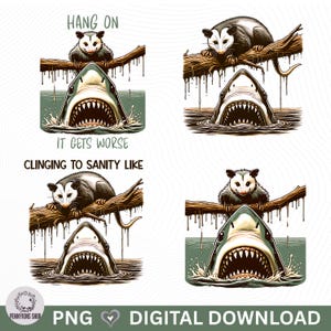 Clipartbundel opossum en haaien, sublimatie dierenhumor, losgeslagen T-shirts, grappige geestelijke gezondheid png-ontwerpen, shirt donkere humor, sarcastische png