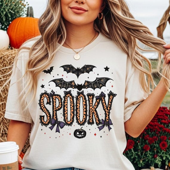 Retro Halloween Comfort Colors® Shirt, Spooky Tee, Coquette Graphic Tee, Vintage Bat & Pumpkin Shirt, Halloween Party Shirt, Leopard Tshirt