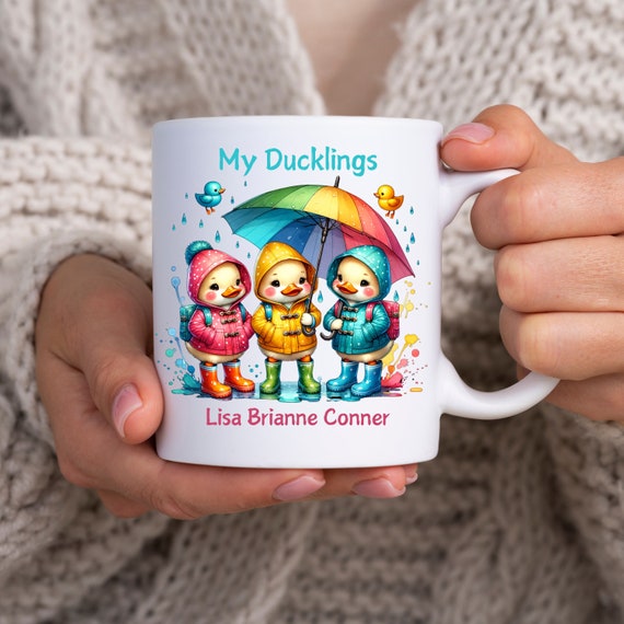 Family of Three Custom Child Name Mug Personalized Duck Coffee Cup