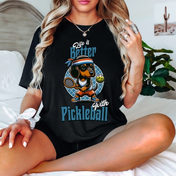 Dachshund Pickleball Shirt Gift for Pickleball Mom or Dad Wiener Dog Sports T Shirt Cute Sausage Dog Workout T-Shirt Funny Matching Meme Tee