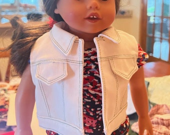 Colorful Shirt and Skirt Outfit Set with White Jean Jacket for 18 inch doll