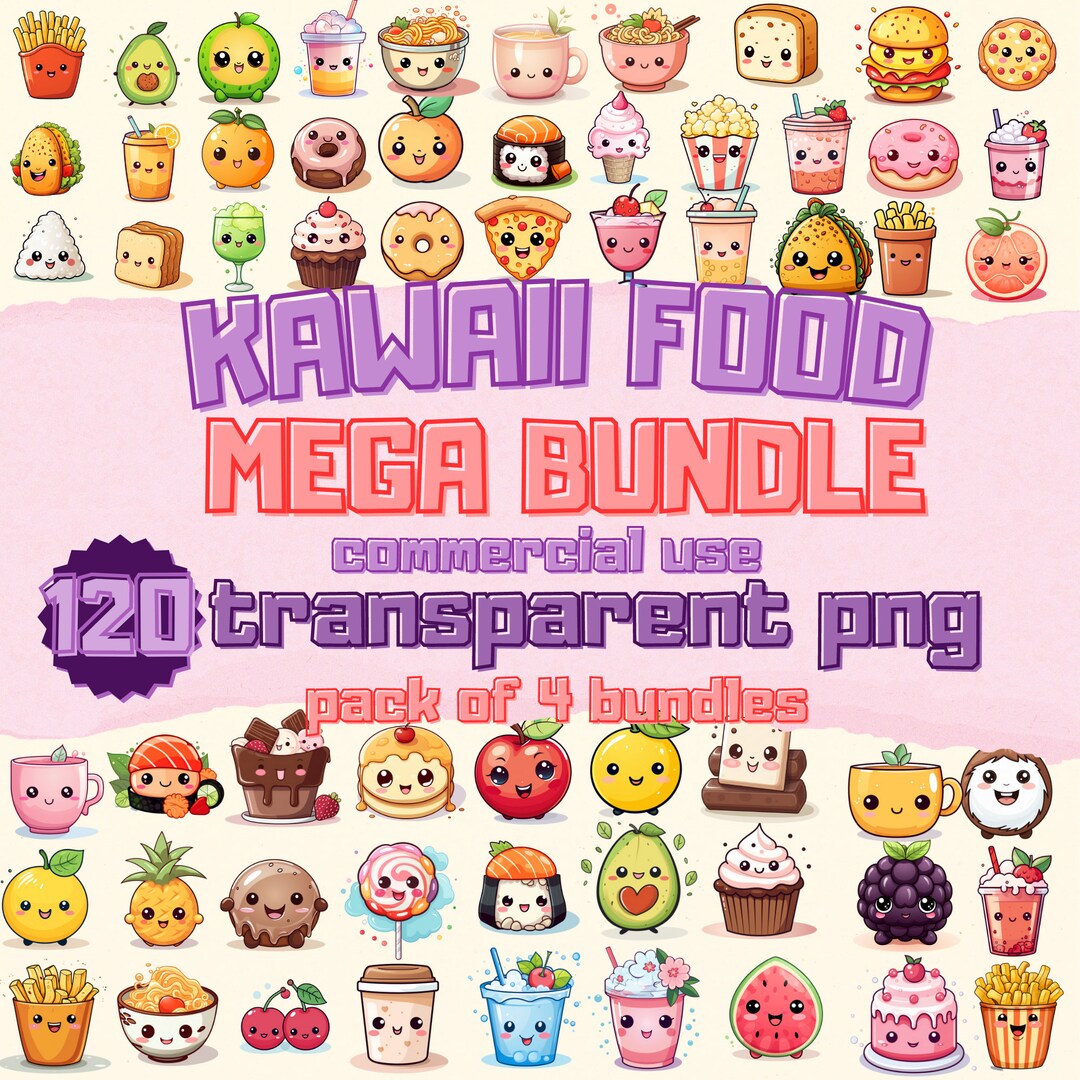 Kawaii Clipart Food PNG Bundle of Cute 120 Kawaii Graphics - Etsy UK
