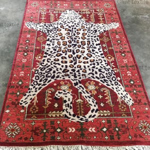 Leopard Rug | Hand Knotted | | Woolen Rug | 5x7 6x8 6x9 7x10 8x10 9x12 10x14 Area Rug | Custom Rug | White Leopard Skin Rug| Living Room Rug