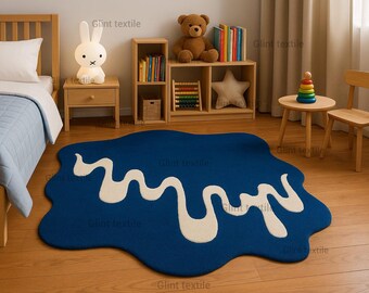 Blauer Teppich | Unregelmäßige Form Hand Tuffed Teppich | 250x300 Teppich | 8x30 Schlafzimmer Teppich | Kinderteppich | 23x30 Teppich | 150x250 Wollteppich | 10x14 12x15 Großer Teppich