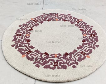 Beige Round Rug | 7x7 10x10 Rug | Wool Area Rug | Living Room | Bedroom Rug | Hall Rug | Handmade Circle 4x4 5x5 6x6 8x8 9x9 12x12 15x15 Rug