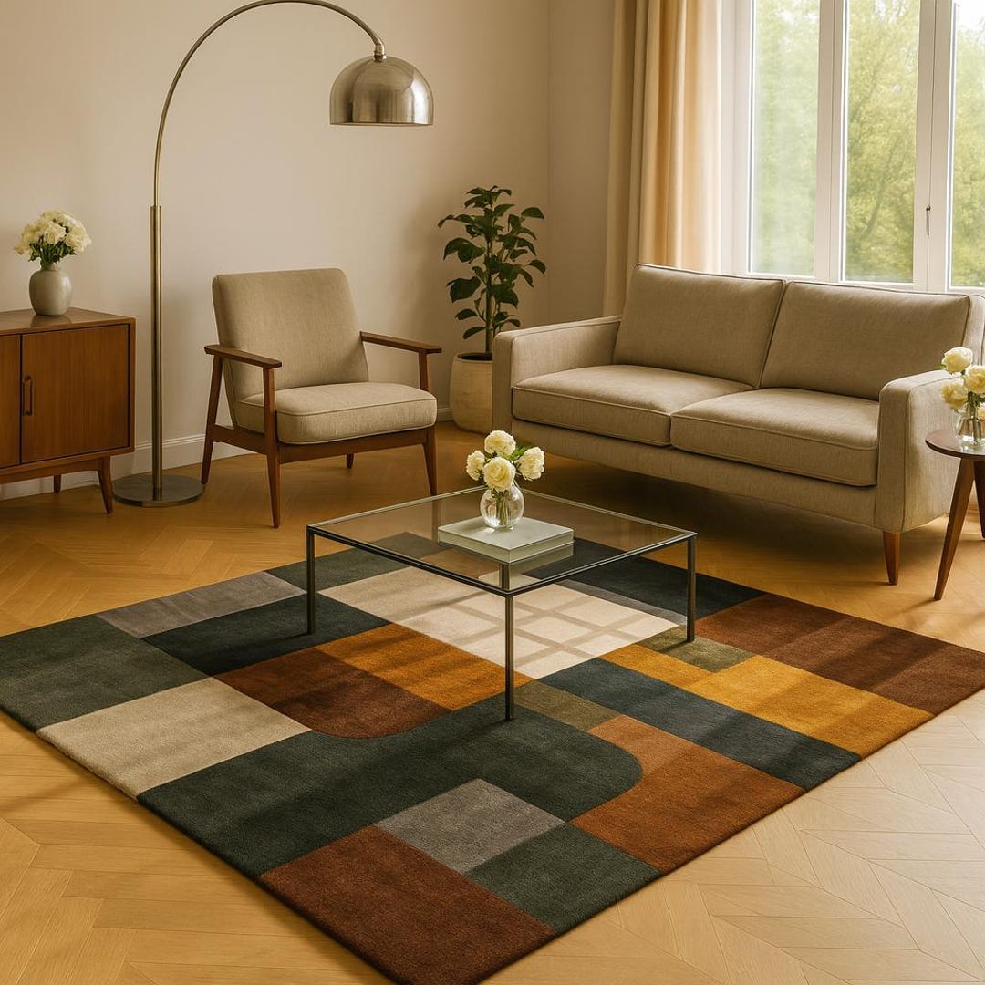 Evironments Geometric Rug Modern Geometric Area Rug With Earth-toned Blocks for Living Room ...