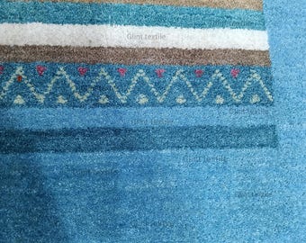 Blue Gabbeh Wool Area Rug Border Rug 9x12 Rug Living Room Bedroom Rug 5x8 6x9 7x10 8x10 9x12 10x14 12x15 Hall Rug Custom Rug Runner