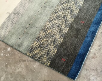 Textured Wool Area Rug Blue Gabbeh Rug For Living Room Bedroom Hall Rug 4x6 5x8 6x9 8x10 9x12 10x14 12x15 Rug Custom Rug Runner Available