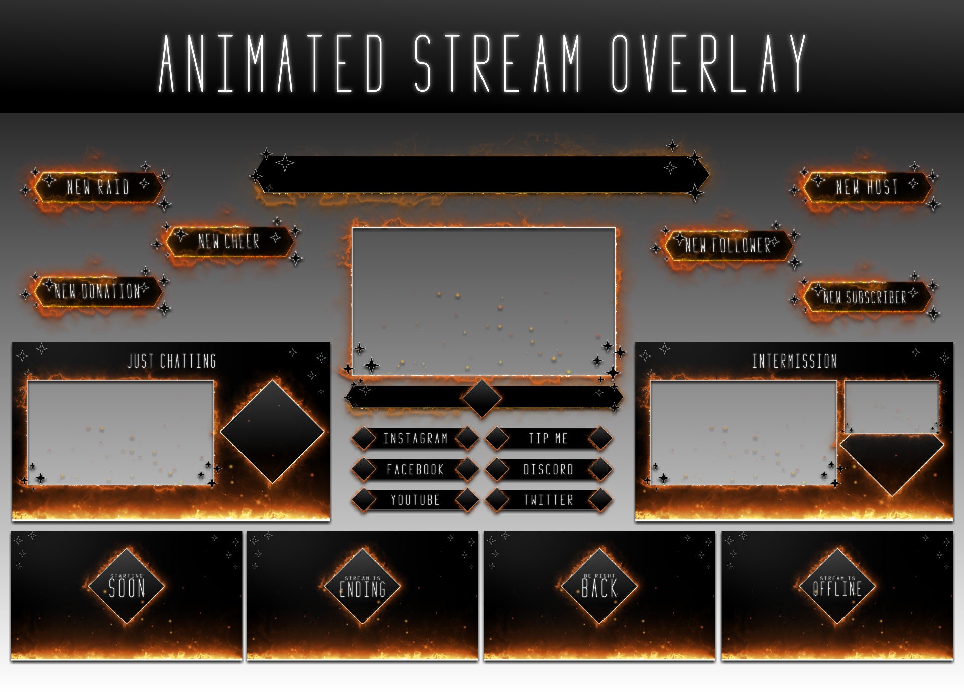 Fire Gaming Twitch Overlay Animated | Inferno Stream Package for OBS ...
