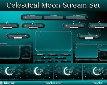 Minimal Celestial Moon Stream Overlay | Animated Twitch Overlay Pack | OBS Streamlabs VTuber Graphics | YouTube Kick Stream Bundle