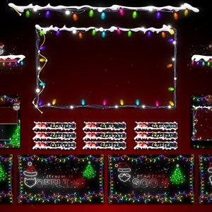 Pakiet animowanego strumienia Xmas Lo-fi Desk, pakiet strumienia świątecznego / nakładka Twitch z choinką, padający śnieg, zima, światło dekoracyjne