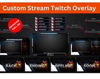 Custom Animated Twitch Overlay Package, Stream Screens, Panels