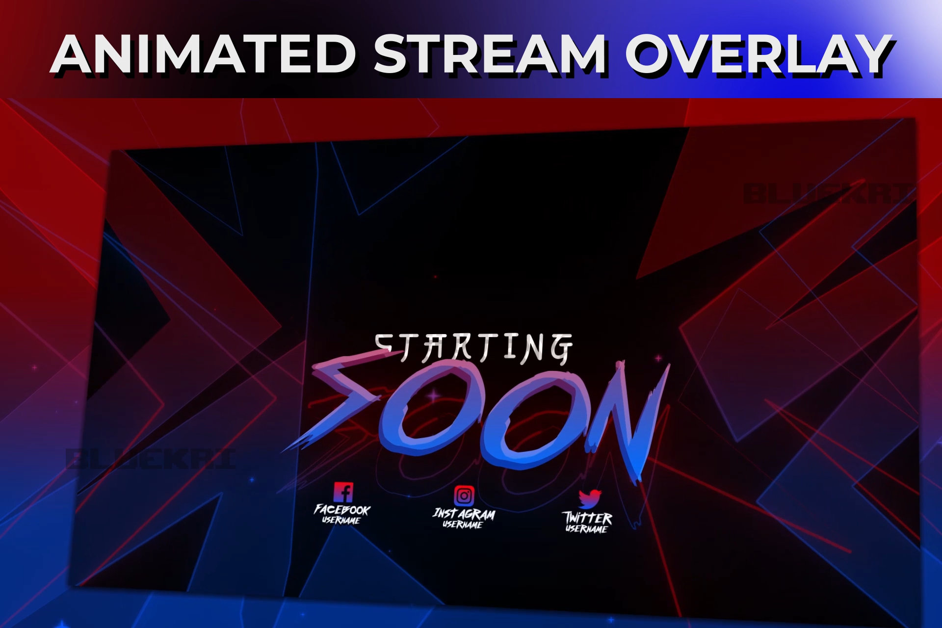 Overly Stream Red Animated Red & Blue Stream Overlay | Twitch, Youtube, Facebook Gaming ...