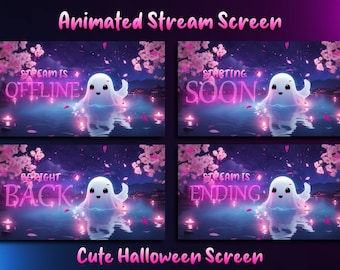 Söta spöken Halloween animerade Twitch Stream Overlay-skärmar