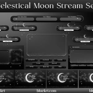 Dark Celestial Moon Animated Stream Pack | Night Minimal Dreamy | dreamy aesthetic Twitch Overlay, Alert, Panels, Transition | Vtubers
