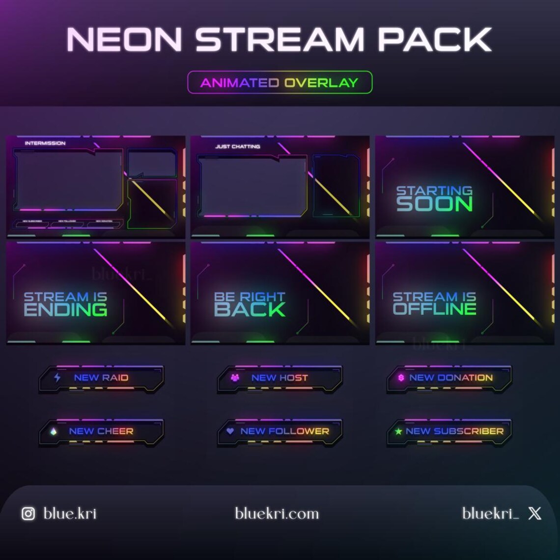 Neon Stream Pack – Animated Cyberpunk Overlay, Twitch Package - Etsy