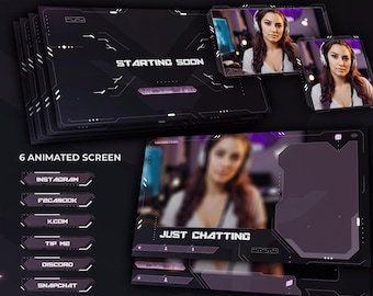 Animowana nakładka Sci-Fi Pink Neon Twitch | Pakiet Cyberpunk VTuber Stream dla OBS, Kick i TikTok | Glitch Anime Screens Alerts Panels