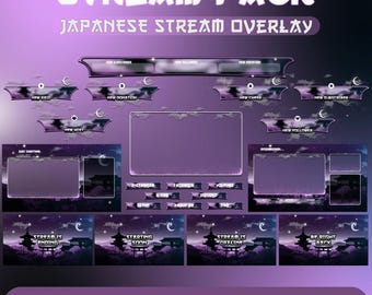 Twitch Japanese themes Purple Stream Package, Animated Overlay Stream Assets, Alerts, Panels