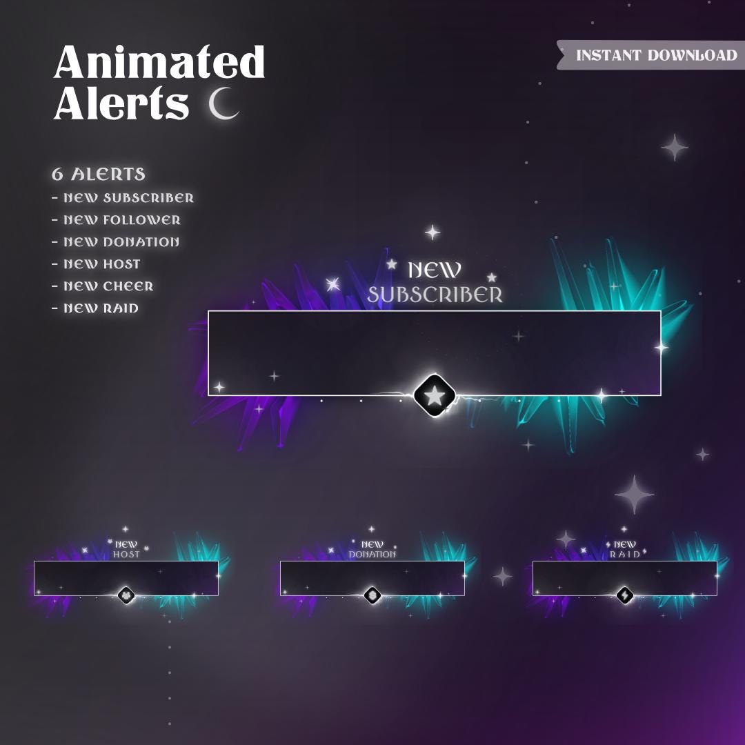 Animated Crystal Vtuber Stream Overlay Pack | Neon Gem Theme | Twitch ...