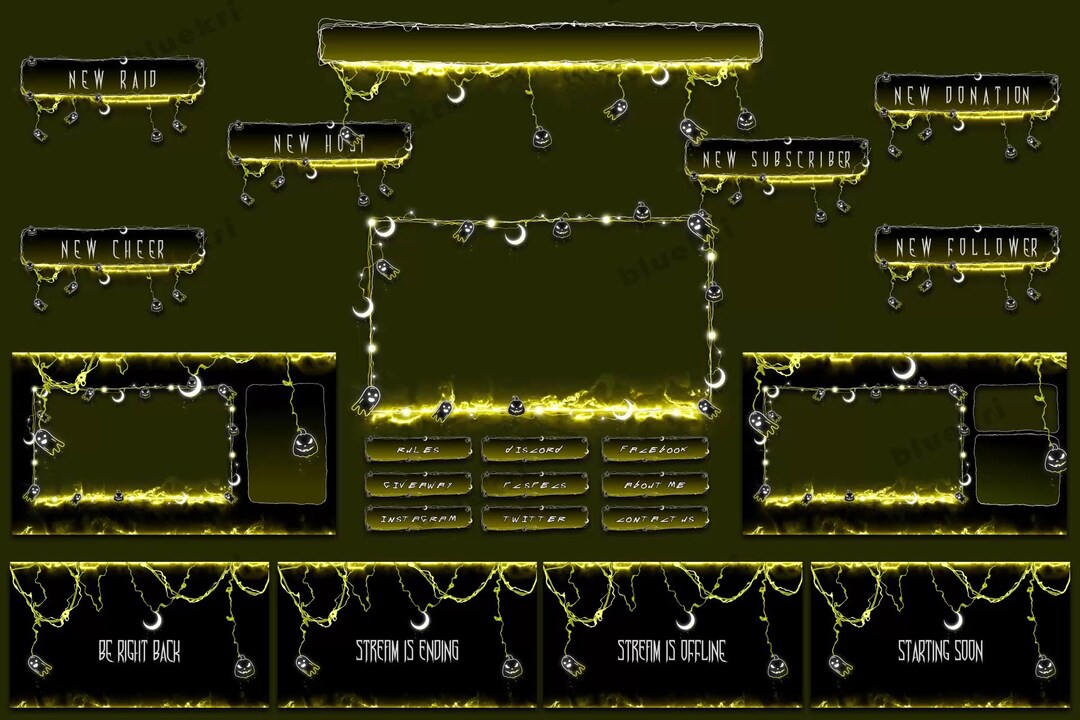 Yellow Halloween Stream Overlay Package — Neon Spooky Overlay Kit for ...