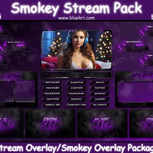 Paquete de superposiciones de Twitch con humo morado animado / Twitch, Kick, YouTube / Tema abstracto