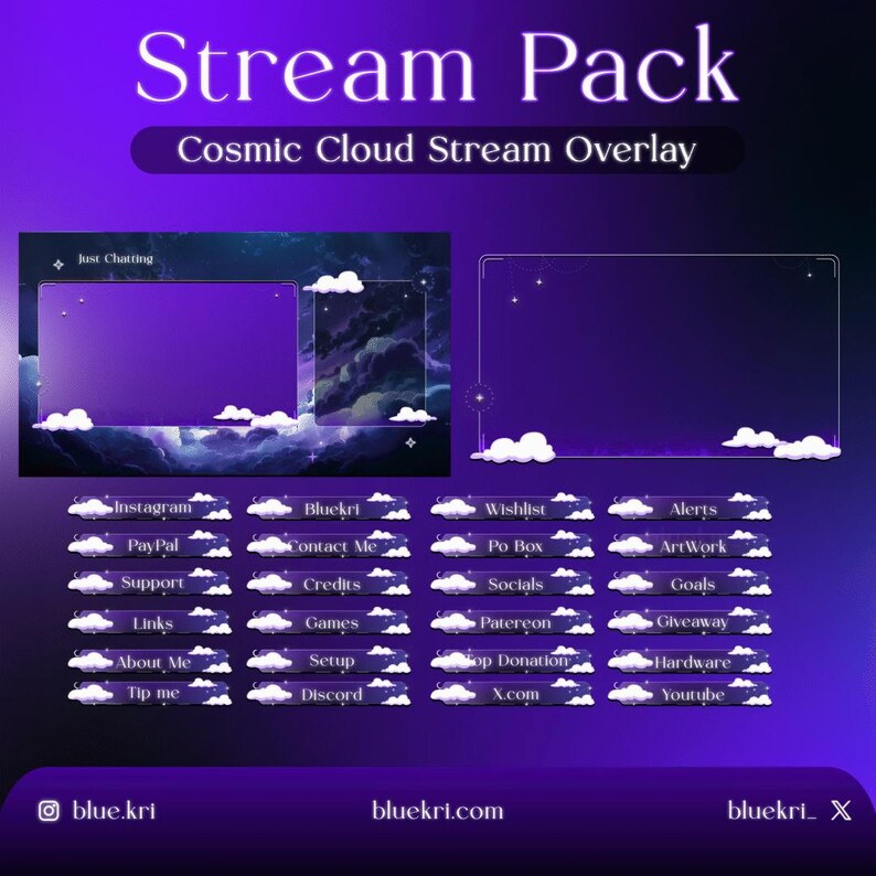 Cosmic Cloud Stream Package, Animated Twitch Overlay, Vtubers Assets - Etsy