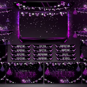 Pakiet strumieniowy Twitch Overlay | Pakiet strumieniowy na Boże Narodzenie | Nakładka Twitch z choinką, padającym śniegiem, Mikołajem, zimą, światłem dekoracyjnym