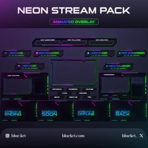 Pack d'overlays animés néon cyberpunk pour stream | Overlay Twitch OBS Streamlabs | Overlay gaming futuriste pour VTubers | YouTube Kick