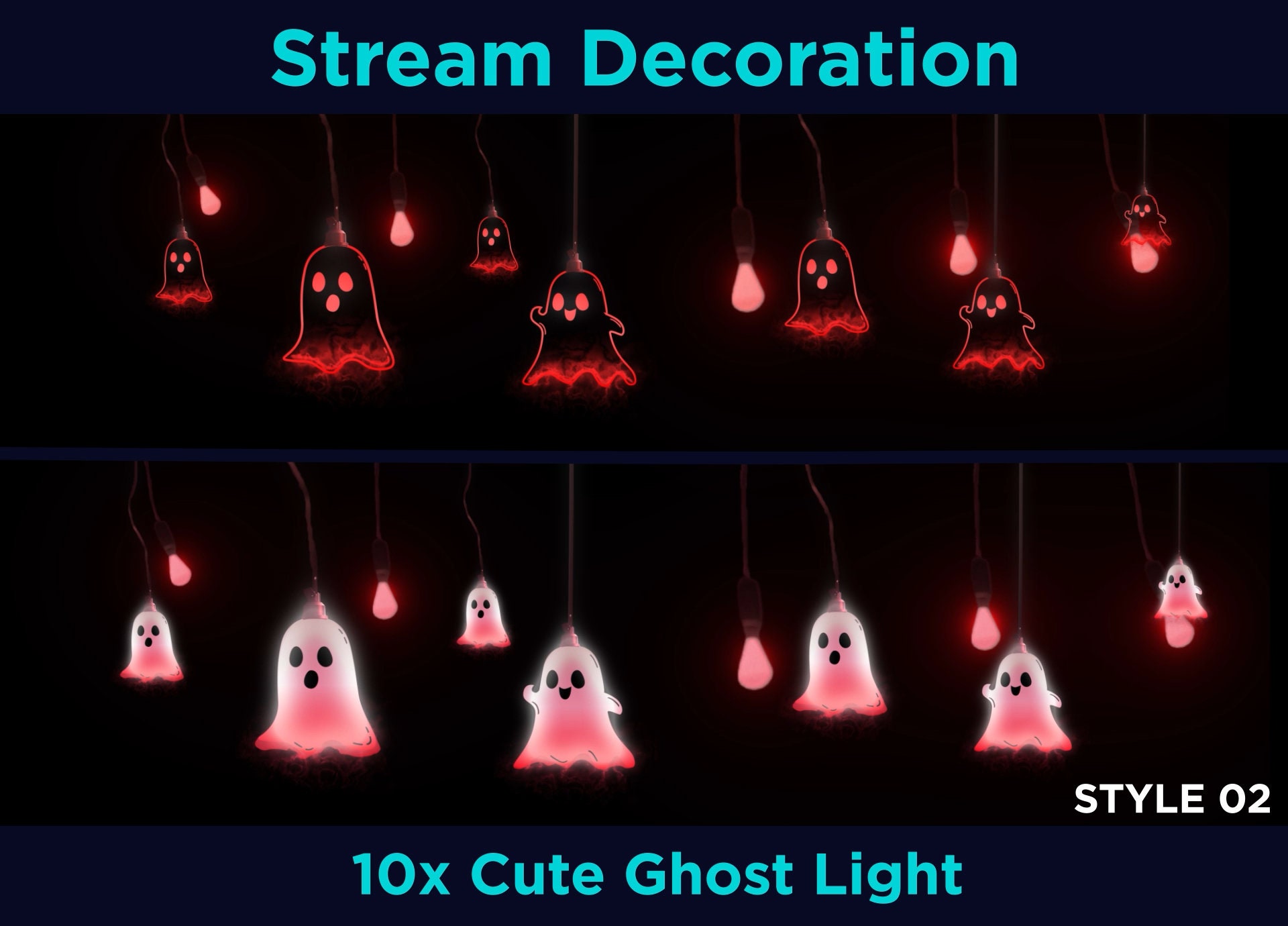 10X Halloween Cute Ghost Lights Animated Twitch Stream Decoration, Animated Halloween Twitch Overlays for Streamer, Vtuber, OBS