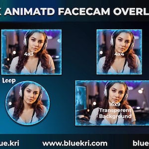 Blue Animated Facecam Overlay Pack - 4x Unique Designs | Webcam | Twitch Webcam Perfect for Streamers & Content Creators, YouTube, Facebook