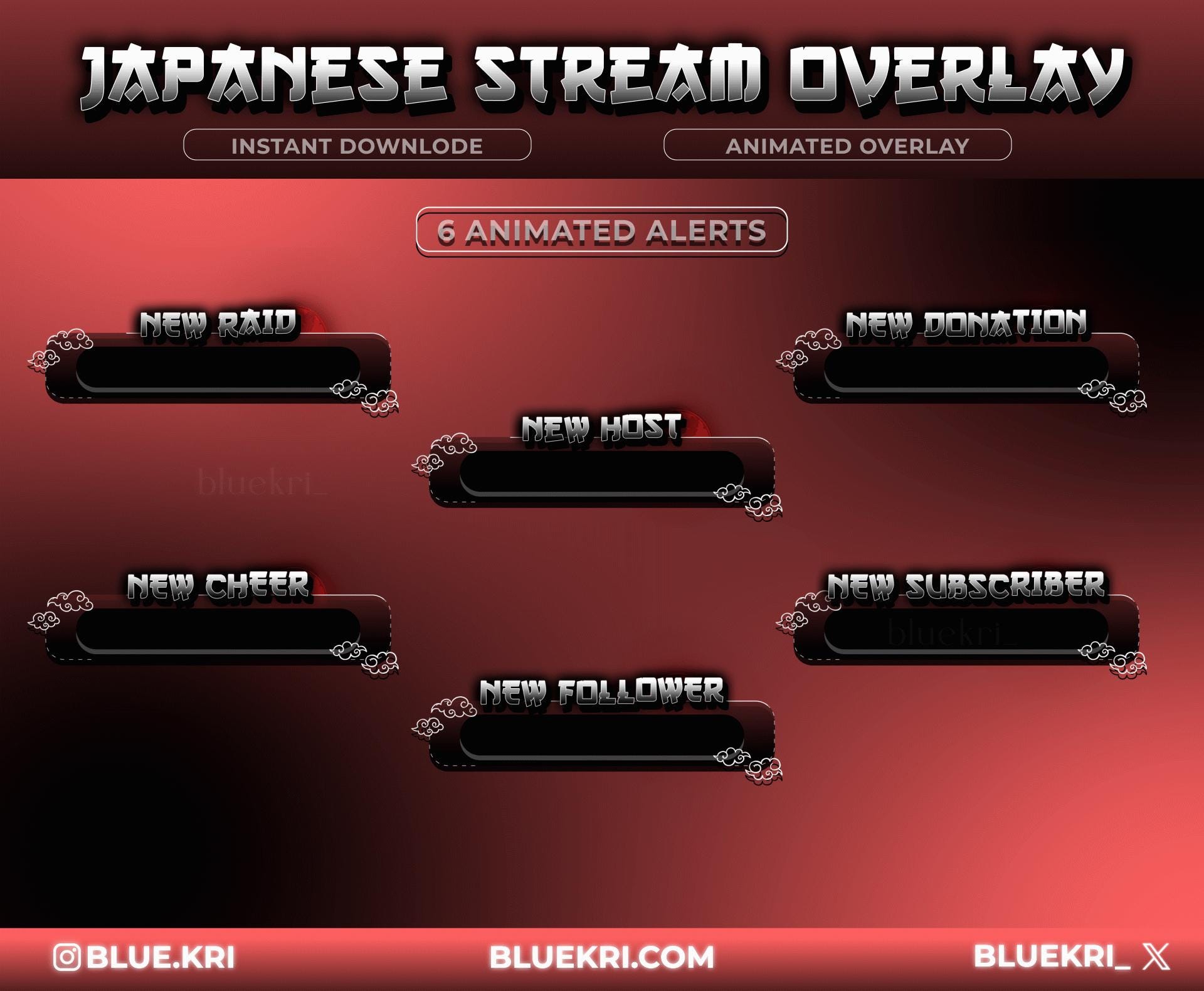Japanesethemed Red Animated Stream Overlay Japanese Twitch Stream