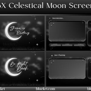 Black Celestial Moon Animated Stream Screens Pack | Night Minimal Screens | Twitch Overlay, Animated Screens | Vtubers | Gaming